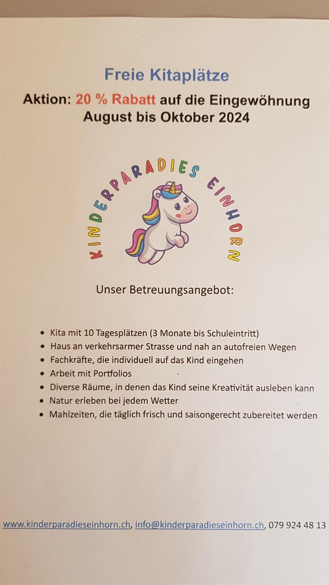 Bild 2: Kita Kinderparadies Einhorn mit stundenweise- und Notfallbetreuung in Uerkheim