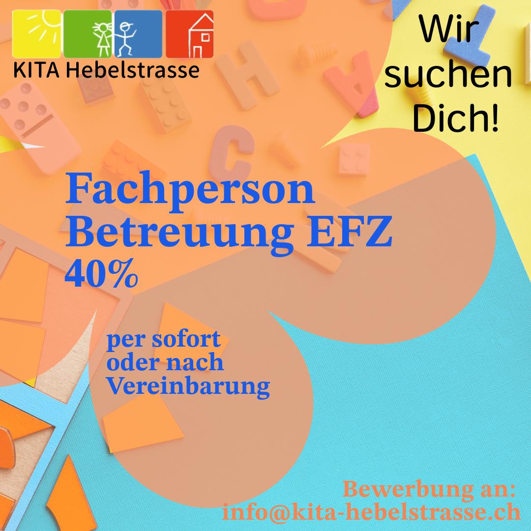 Fachperson Betreuung Stelle als MiterzieherIn, 40%, Stadt Basel