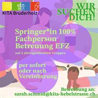 FaBe Kinderbetreuung Job als Springerin, 100%, Bruderholz Basel